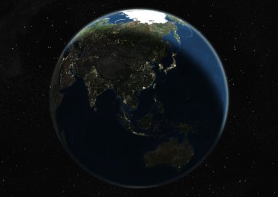 Globo centrado en Asia y Oceanía, imagen satelital en color verdadero de Unknown
